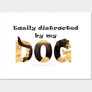 Easily distracted by my dog - chocolate labrador oil painting word art Posters and Art